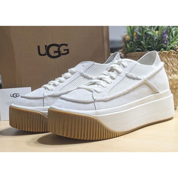 UGG EZ Duzzit Lace Up White Suede Platform Sneakers Women's Size 10 NIB - Picture 7 of 13